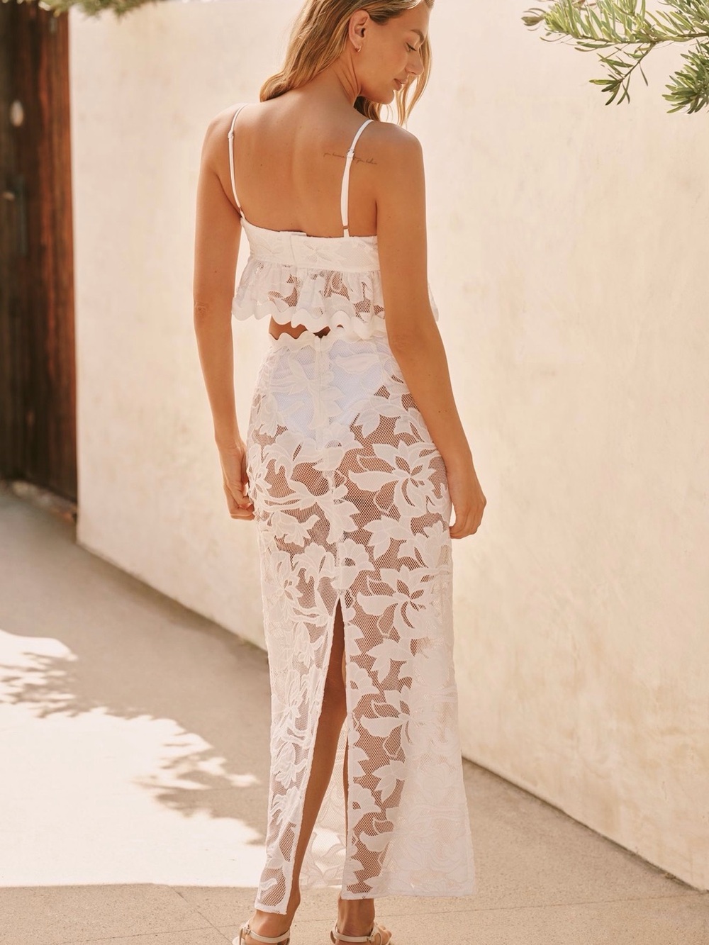 Anthropologie BLITHE Scallop- Hem Crop Top & Sheer Maxi Skirt Set - Picture 5 of 5